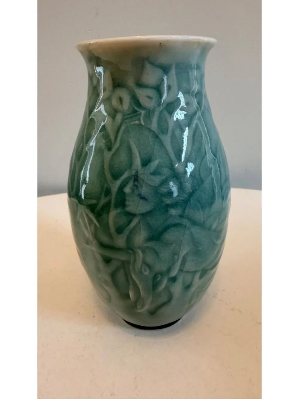 Scargo Pottery Vase Mary Holl / Harry Holl Celadon Glaze Fantasy Nature Fairy
